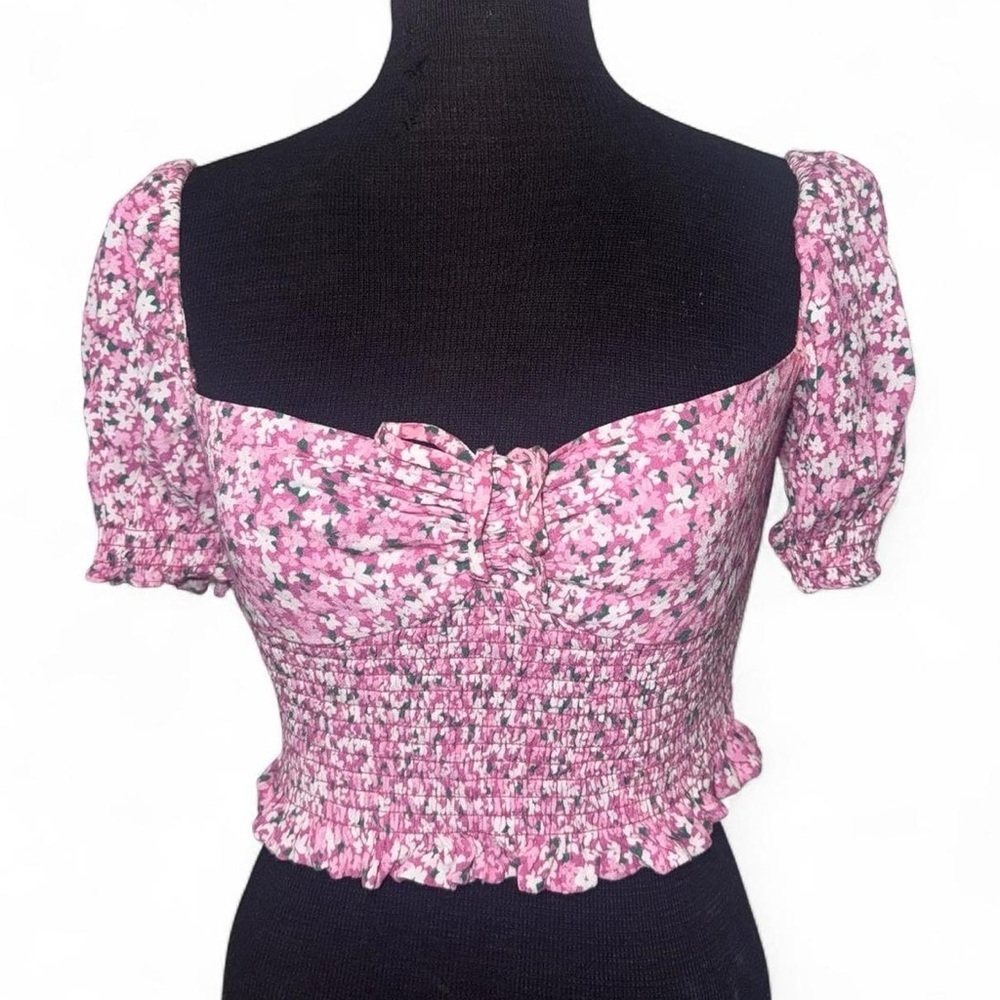 Aritzia Sunday Best Sinatra Pink Floral Smocked Puff-Sleeve Blouse Size S